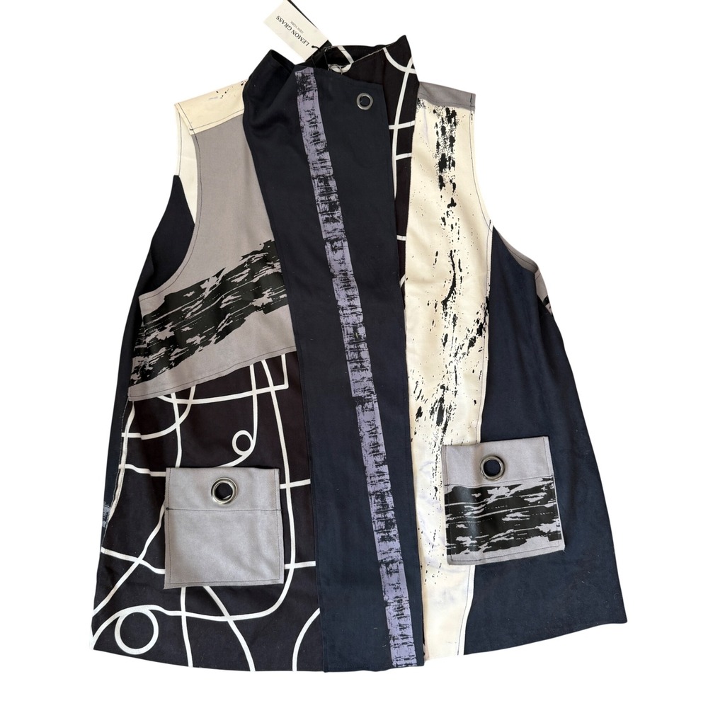 Lemon Grass tunic vest mock neck‎ hand printed